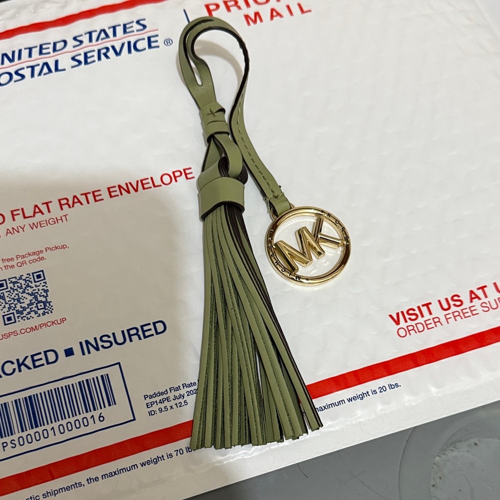 Michael Kors Sage  Tassel Keyfob  with Gold Logo